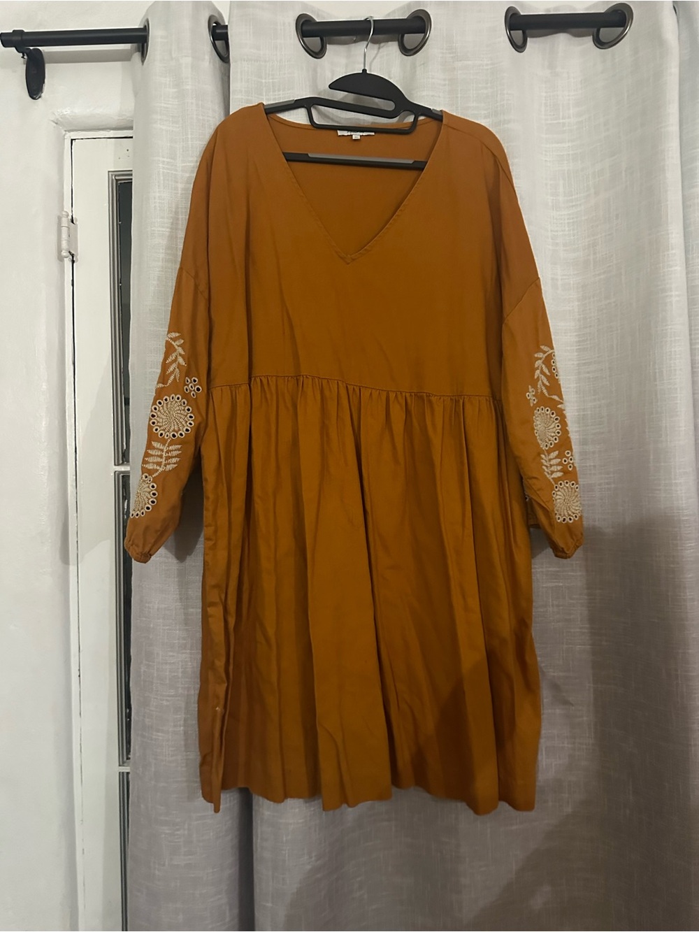 Madewell Mustard Embroidered V-Neck Midi Dress